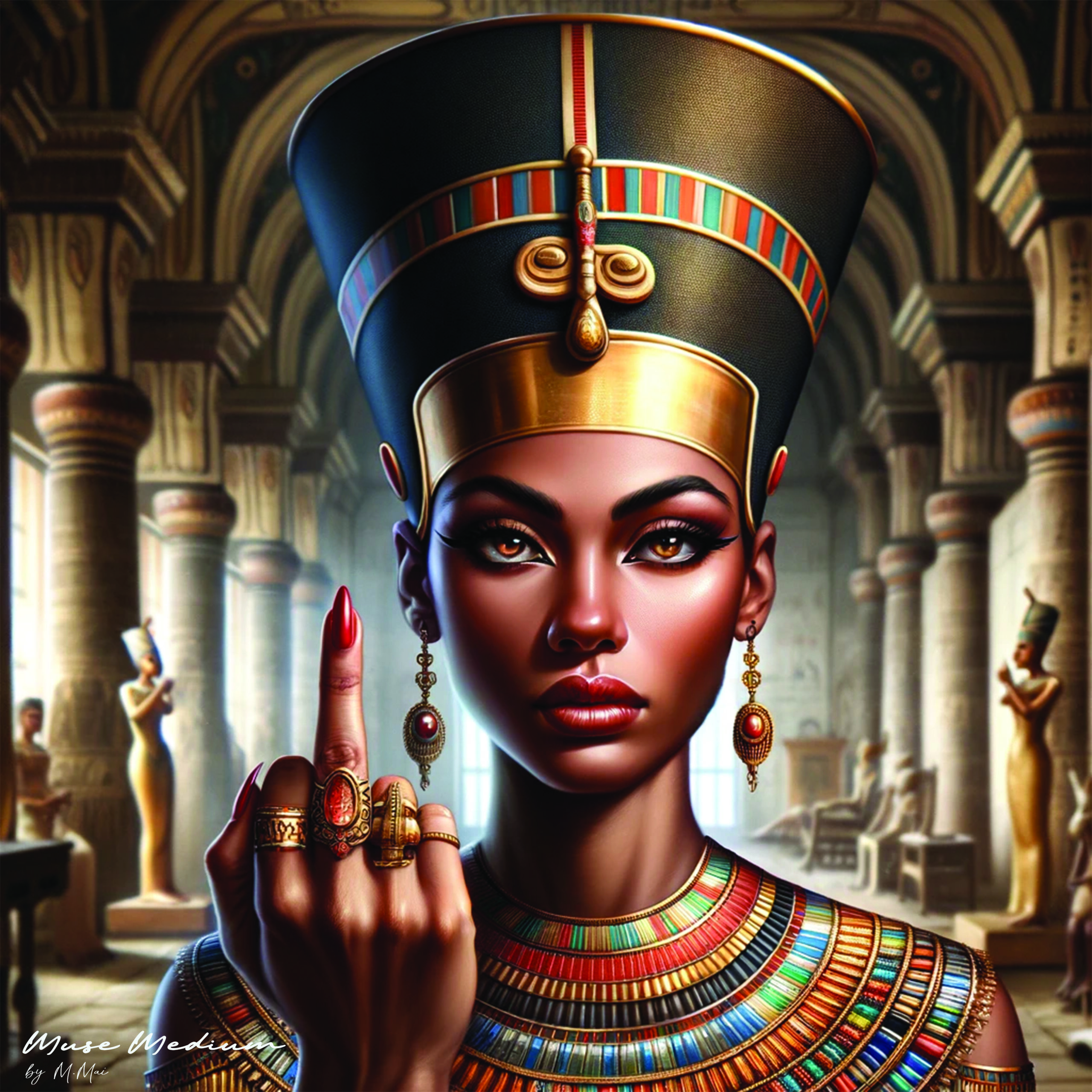 Regal Defiance - Queen Nefertiti's Bold Statement - by Mi Mai (Muse Medium)